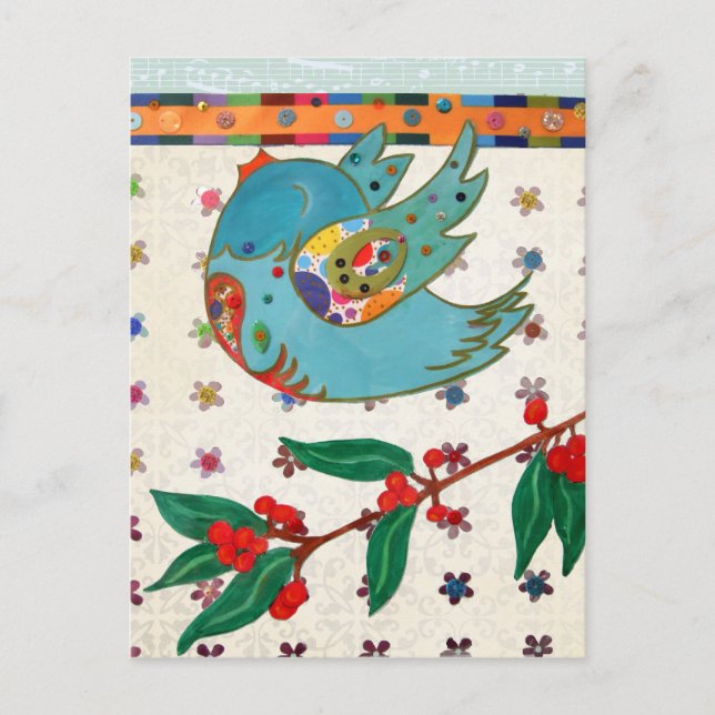 Cartão Postal Pássaro bonito voando e cantando (Frente)