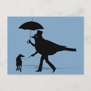 Cartão Postal Pássaro Caminhando um Cão