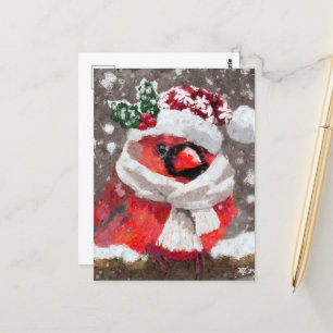 Cartão Postal Pássaro Cardinho Impressionista Scarf & Hat na Nev