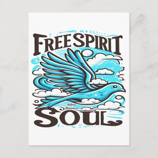 Cartão Postal Pássaro Céu com Espírito Livre e Alma (Frente)