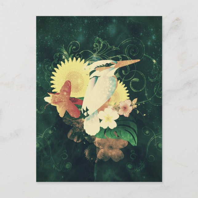 Cartão Postal Pássaro com flores (Frente)