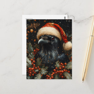 Cartão Postal Pássaro de Natal Preto Festivo