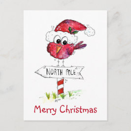 Cartão Postal Pássaro de Natal Vermelho Caprichoso