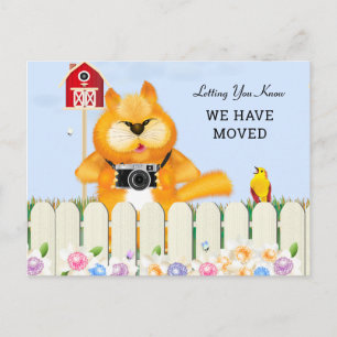 Cartão Postal Pássaro e Gato no Jardim Mudança de endereço