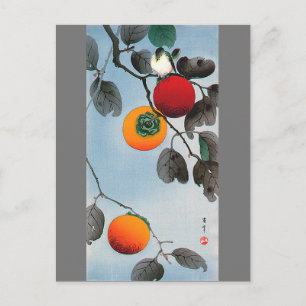 Cartão Postal Pássaro em uma Árvore Persimmon, Watanabe Seitei