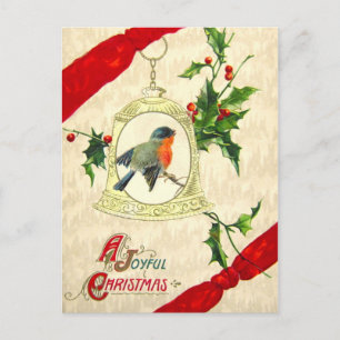 Cartão Postal Pássaro em uma Sino com Azevinho