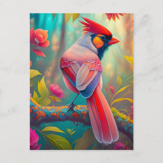 Cartão Postal Pássaro Fantasia Cardinal Macho