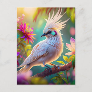 Cartão Postal Pássaro Fantasia Juvenil Crested Blush Feather Dov