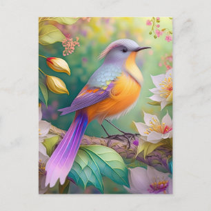 Cartão Postal Pássaro Fantasia Laranja Torrado de lavanda