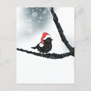 Cartão Postal Pássaro Feriado de inverno em uma ramificação d
