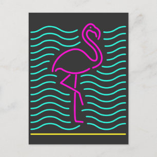 Cartão Postal Pássaro Flamingo rosa T-shirt Neon Zoo Animal Gif