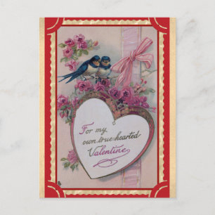 Cartão Postal Pássaro Floral do Coração do Dia de os namorados d