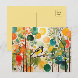 Cartão Postal Pássaro Florestal da Harmonia em Watercolor