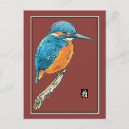 Cartão Postal Pássaro Kingfisher Azul