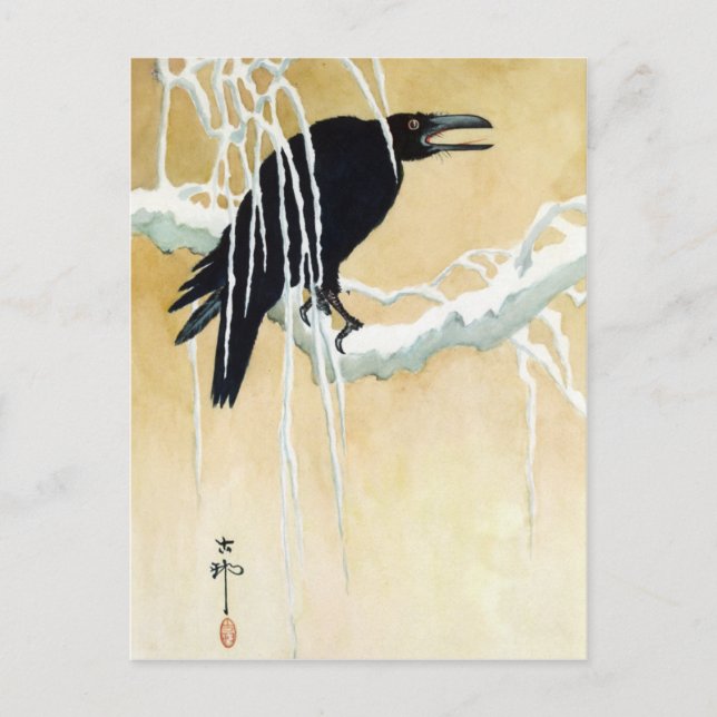 Cartão Postal Pássaro Neve, Ikeda Koson (Frente)