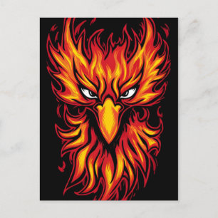 Cartão Postal Pássaro Phoenix com Chamas Fiery Design de Arte Gr