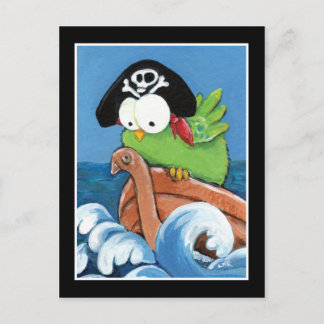 Cartão Postal Pássaro Pirata Whimsical em um Cartão-Postal de Ba