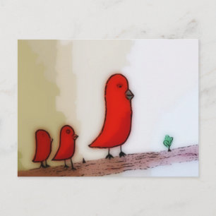 Cartão Postal Pássaro Vermelho com Arte para Bebês