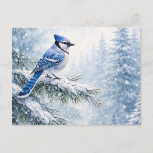 Cartão Postal Pássaro vibrante azul de gaio na água da floresta