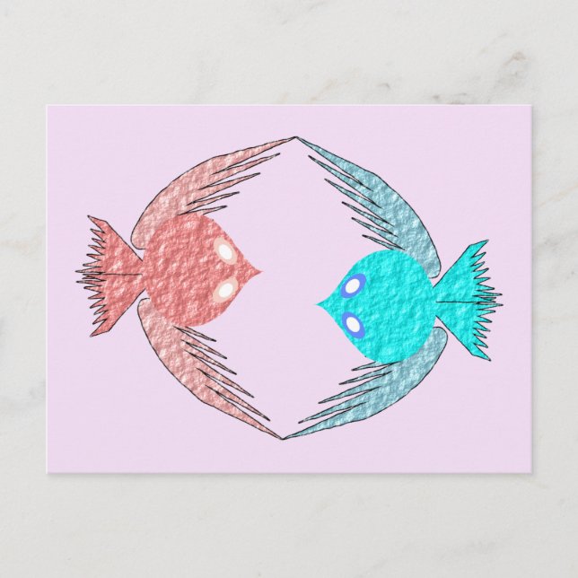 Cartão Postal Pássaros Amor Rosa e Azul Fofos (Frente)