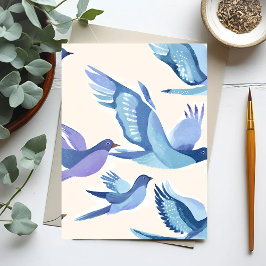Cartão Postal Pássaros Azuis Voando | Aquarela Moderna