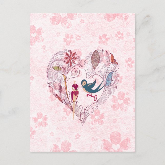 Cartão Postal Pássaros bonitos e amáveis com a chave do amor (Frente)