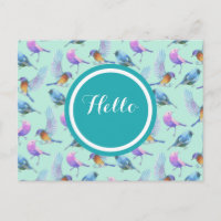 Pássaros com aquarela padrão em rosa e azul