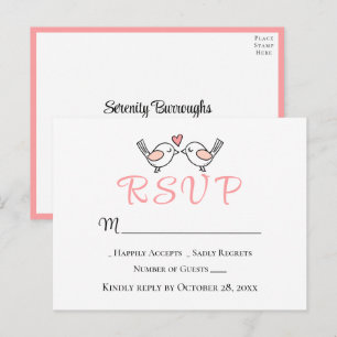 Cartão Postal Pássaros de Amor Fofos RSVP Casamento de Papagaios