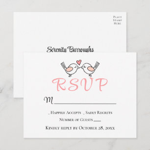 Cartão Postal Pássaros de Amor Fofos RSVP Casamento de Papagaios