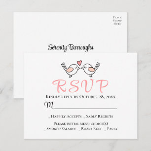 Cartão Postal Pássaros de Amor Fofos RSVP Casamento de Papagaios