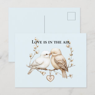 Cartão Postal Pássaros de Amor Romântico Nuvem Coração