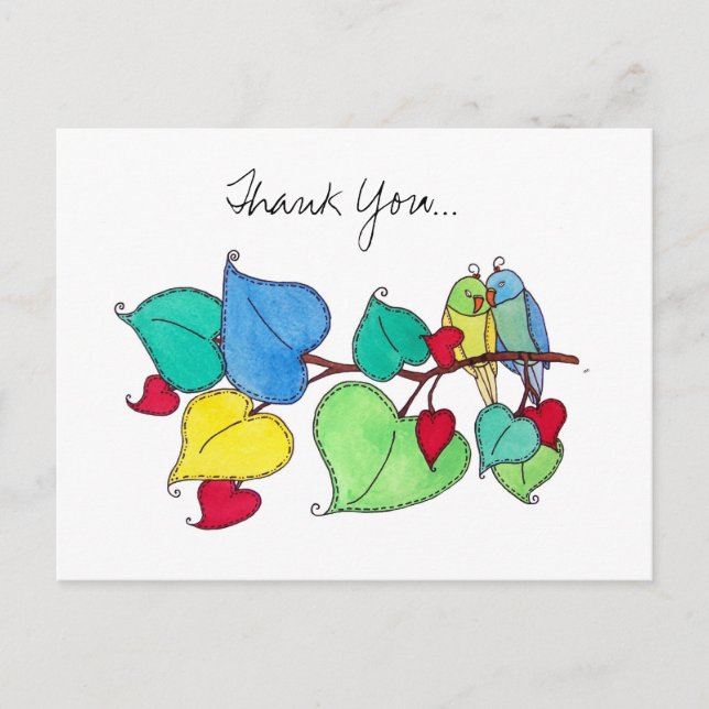 Cartão Postal Pássaros do Amor Obrigado (Frente)