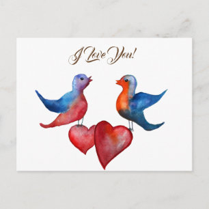 Cartão Postal Pássaros do Amor, Pássaros Aquarelas Cartão-Postal