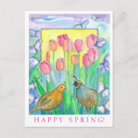 Pássaros-do-mar, Tulipas Rosa, Aquarela, Primavera