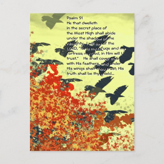 Cartão Postal Pássaros Ele vai te cobrir com suas penas, (Frente)