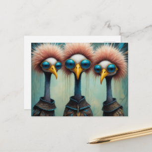 Cartão Postal Pássaros Engraçados em Suéteres