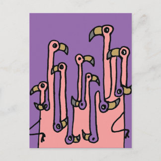 Cartão Postal Pássaros Flamingo Rosa Refletem Arte