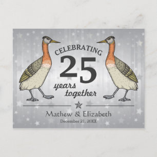 Cartão Postal Pássaros Fofos Prata Personalizada 25º Aniversário