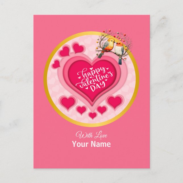 Cartão Postal Pássaros Românticos no Ramo Dia dos Namorados e Co (Frente)