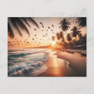 Cartão Postal Pássaros voando sobre uma praia em Sunset
