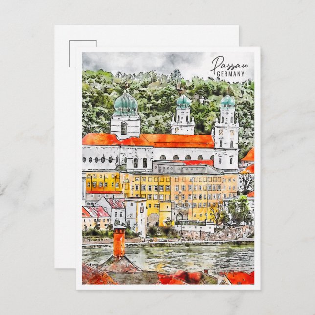 Cartão Postal Passau Alemanha viagens vintage (Frente/Verso)