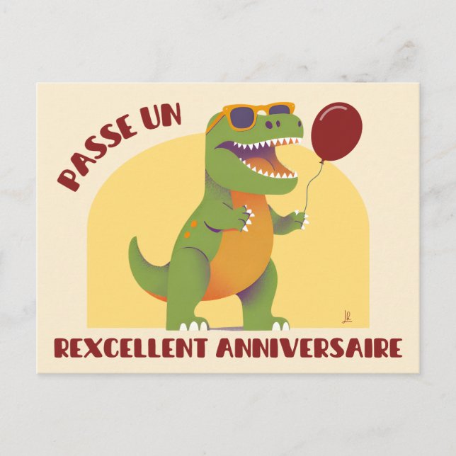 Cartão Postal Passe un rexcellent anniversaire - dinosaure drôle (Frente)