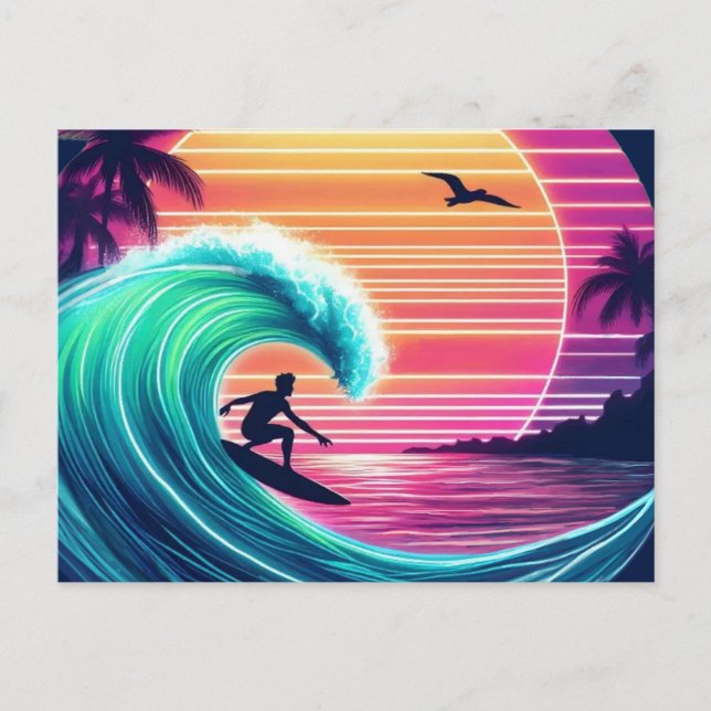 Cartão Postal Passear a onda ao pôr do sol (Frente)