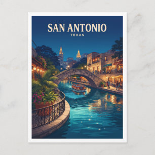 Cartão Postal Passeio à Beira do Rio San Antonio à Noite Lembran