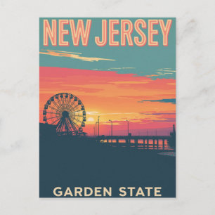 Cartão Postal Passeio à Beira-Mar do Pôr do Sol em Nova Jersey