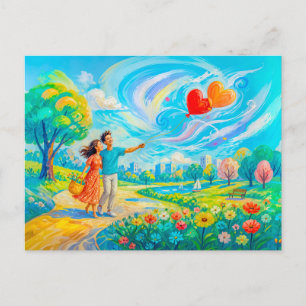 Cartão Postal Passeio ao Vento de São Valentim – Casal com Balõe
