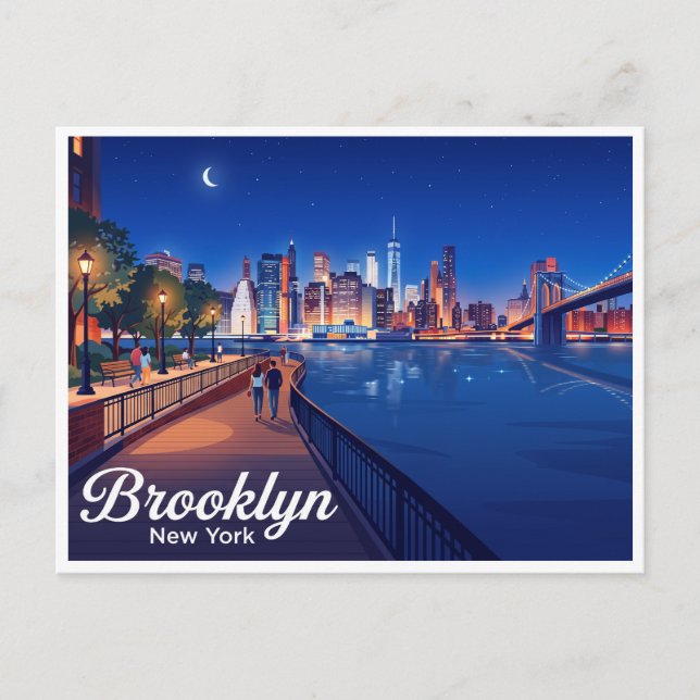 Cartão Postal Passeio de Brooklyn Heights à Noite Nova York (Frente)