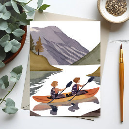 Cartão Postal Passeio de Caiaque no Lago | Aquarela da Natureza