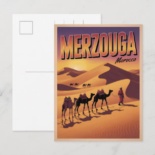 Cartão Postal Passeio de camelo no saara Merzouga retro marrocos