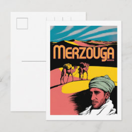 Cartão Postal Passeio de camelo no saara Merzouga retro marrocos